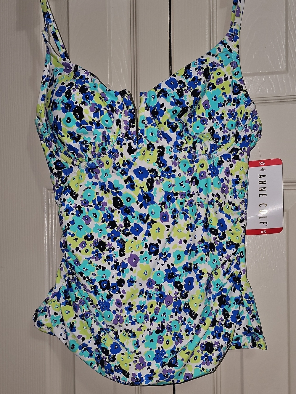 Anne Cole Blue Aqua Lime Floral Underwire Camisole Tankini Top